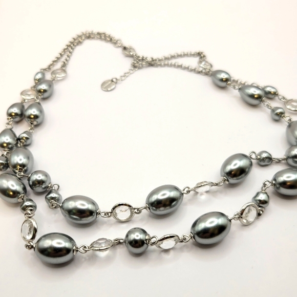 Talbots Jewelry - Talbots double strand silver heavy oval bead necklace bezel set clear rhinestone